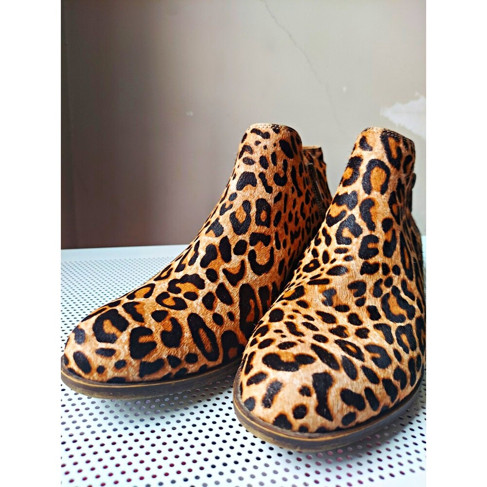 Lucky Brand Leopard Booties Size 10 Cowhide Hair Leather Block Heel